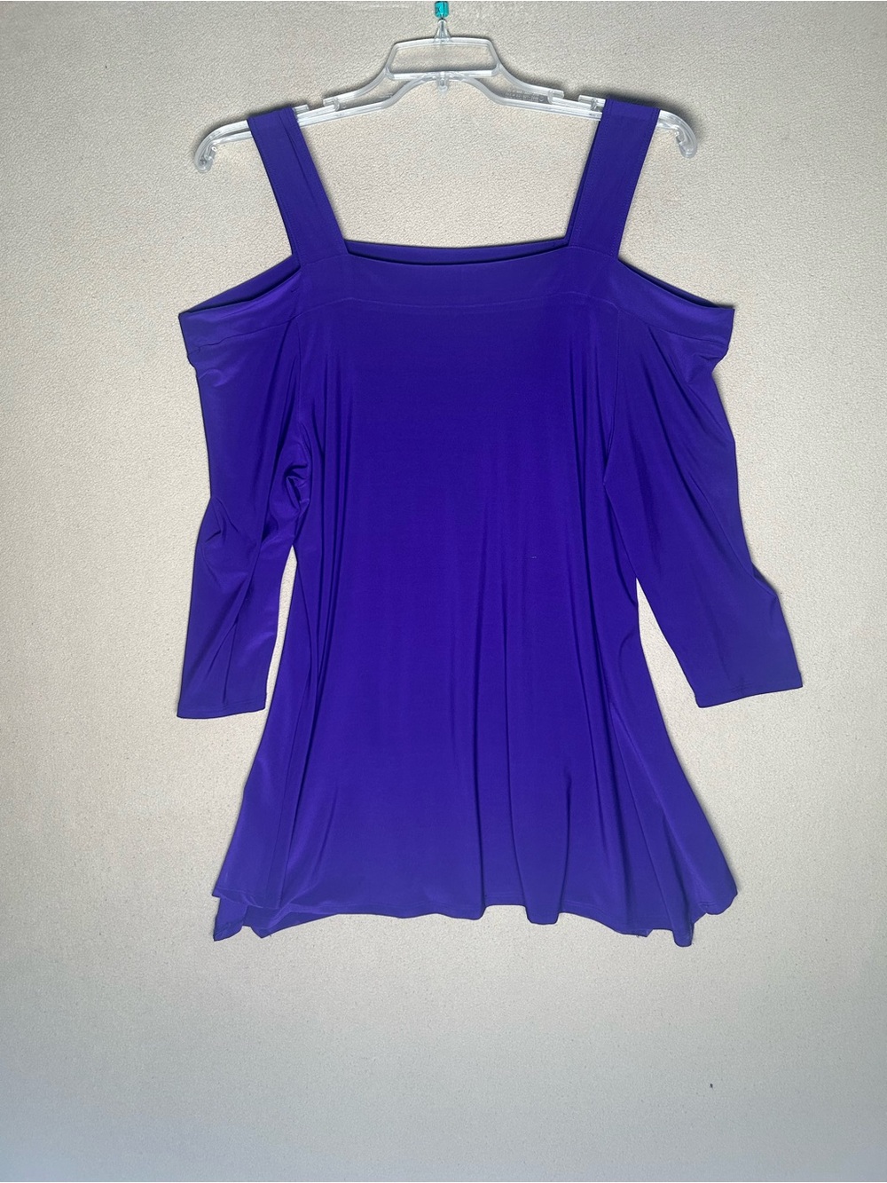 Plus size Cold-Shoulder Purple Tunic or mini dress with a belt. Soft stretchy 2X